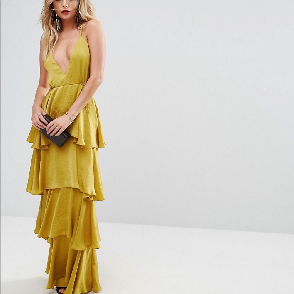 Missguided yellow tiered ruffle maxi dress